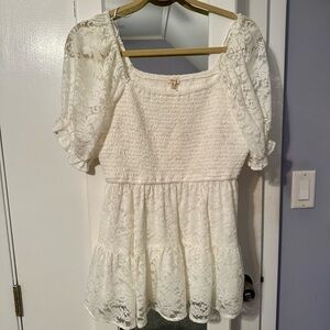 Jodifl White Lace Smocked Blouse